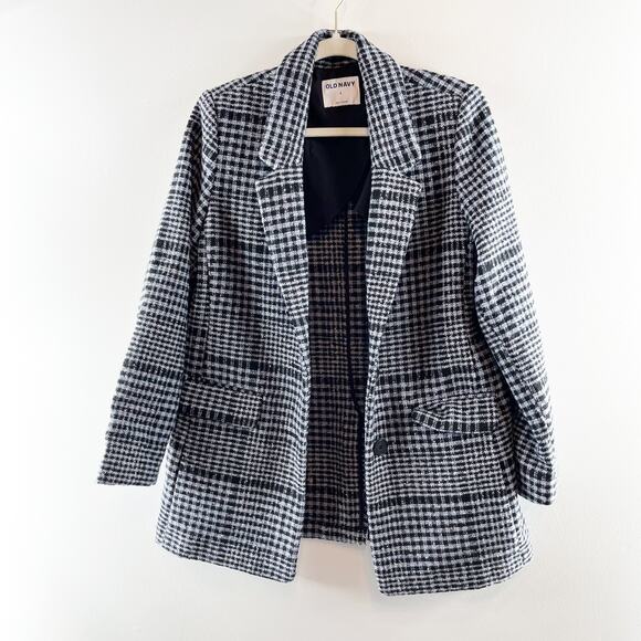 Old Navy Soft Brushed Oversized Single Breasted Plaid Blazer Jacket Gray Small - Picture 2 of 9